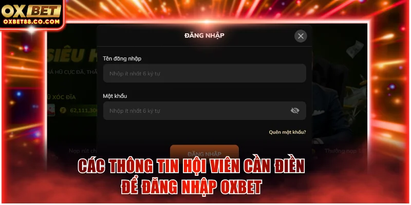 Các thông tin hội viên cần điền để đăng nhập OXBET